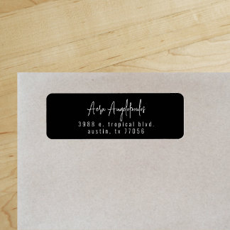 Zwart Script Modern Chic Return Address Label