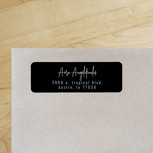 Zwart Script Modern Chic Return Address Label