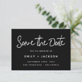 Zwart Script Modern Eenvoudig Elegant Save the Dat Save The Date (Staand voorkant)