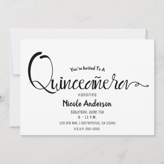 Zwart Script Modern Minimal Quinceañera Quince 15 Kaart (Voorkant)