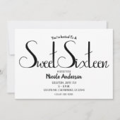 Zwart Script Modern Minimal Sweet Sixteen 16 Party Kaart (Voorkant)