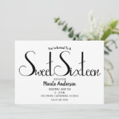 Zwart Script Modern Minimal Sweet Sixteen 16 Party Kaart (Staand voorkant)