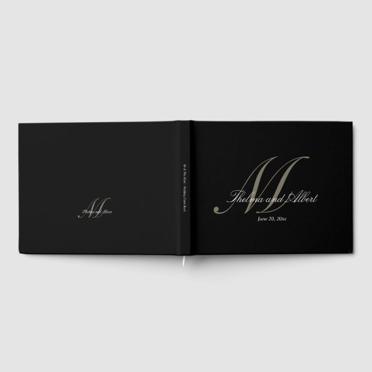Zwart Script Monogram Bruiloft Gastenboek (Volledig)