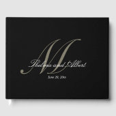 Zwart Script Monogram Bruiloft Gastenboek (Voorkant)