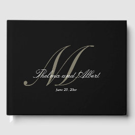 Zwart Script Monogram Bruiloft Gastenboek