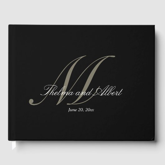 Zwart Script Monogram Bruiloft Gastenboek (Voorkant)