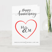 Zwart Script Monogram Hart Gelukkig Jubileum Kaart (Voorkant)