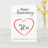 Zwart Script Monogram Hart Gelukkig Jubileum Kaart (Gele Bloem)