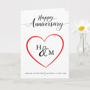 Zwart Script Monogram Hart Gelukkig Jubileum Kaart