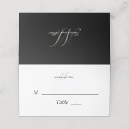 Zwart Script Monogram met Namen Place Card Plaatskaartje