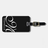 Zwart script monogramed bagagelabel (Voorkant horizontaal)