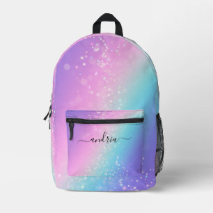 Zwart Script Naam, Bokeh Stars Paarse & Blauw Bedrukte Rugzak