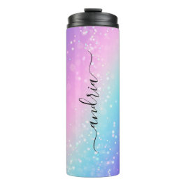 Zwart Script naam op Bokeh Stars, Paarse & Blauw Thermosbeker