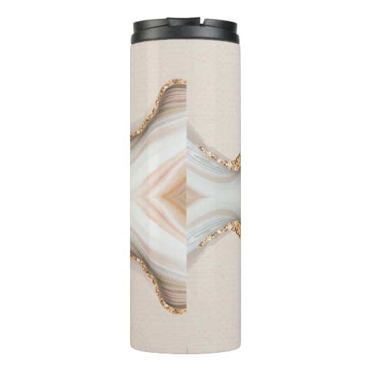 Zwart Script Naam op Marmer & Goud Glitter 2 Thermosbeker (Achterkant)