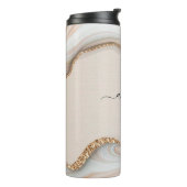 Zwart Script Naam op Marmer & Gouden Glitter Thermosbeker (Gedraaid links)