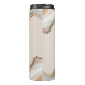 Zwart Script Naam op Marmer & Gouden Glitter Thermosbeker (Achterkant)