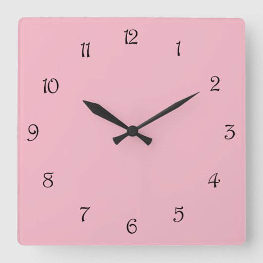 Zwart Script nummers op roze accnt Vierkante Klok (Voorkant)