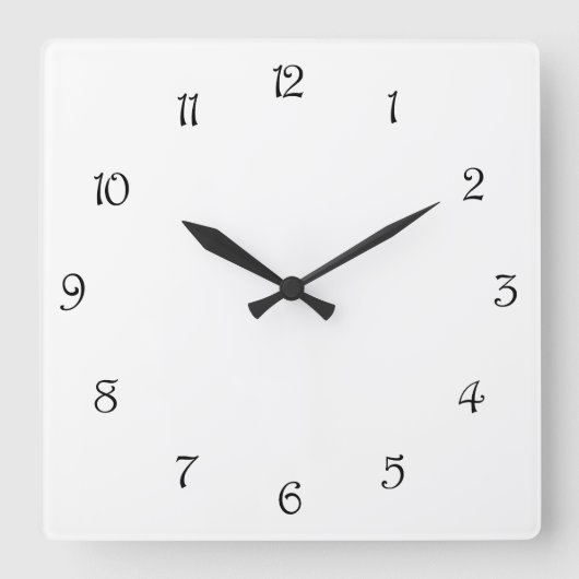 Zwart-Script-nummers op witte wcn Vierkante Klok (Voorkant)