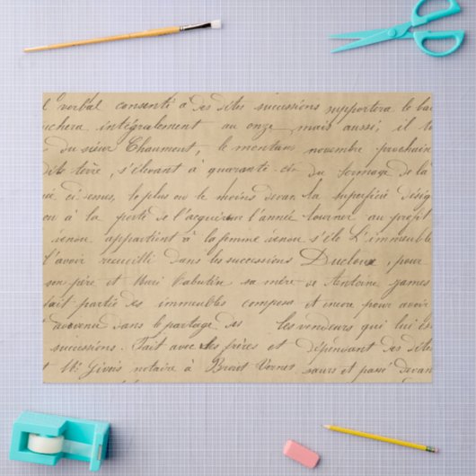 Zwart script op Tan Decoupage Tissuepapier (Craft)