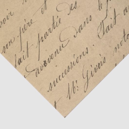 Zwart script op Tan Decoupage Tissuepapier (Detail)