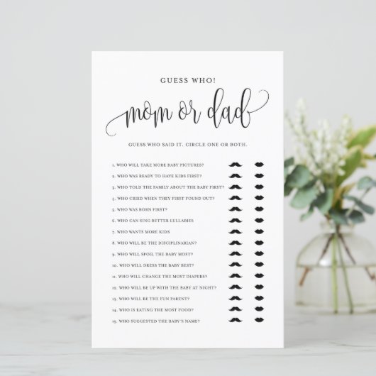 Zwart script raad wie Baby shower van mama of papa (Staand voorkant)