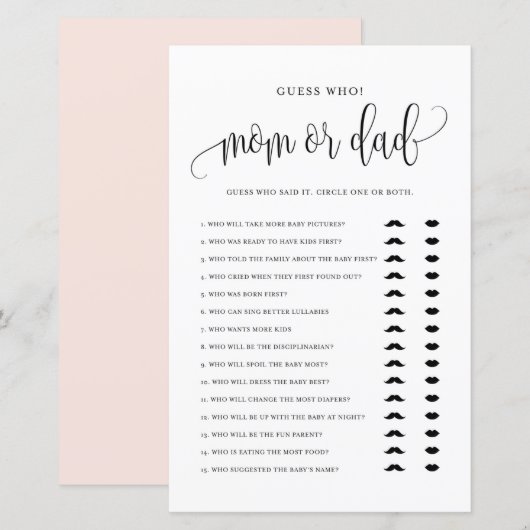 Zwart script raad wie Baby shower van mama of papa (Voorkant / Achterkant)