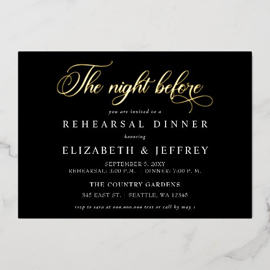 Zwart script: 's nachts voor repetitie folie uitnodiging (Voorkant)