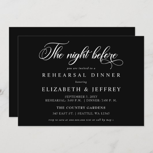 Zwart script: 's nachts voor repetitie kaart (Voorkant / Achterkant)