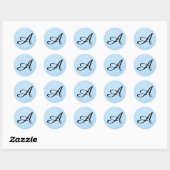 Zwart script S op pastelblauw Ronde Sticker (Vel)