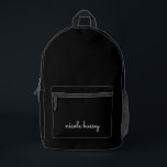 Zwart script | Stijlvol Monogram Modern Bedrukte Rugzak<br><div class="desc">Een eenvoudig,  stijlvol,  op maat gemaakt monogram-ontwerp in een casual handgeschreven zwart-wit en opvallend monochroom marineblauw. Het monogram kan gemakkelijk worden gepersonaliseerd om een ontwerp zo uniek te maken als u bent! Het perfecte trendy cadeau of accessoire voor elke gelegenheid.</div>