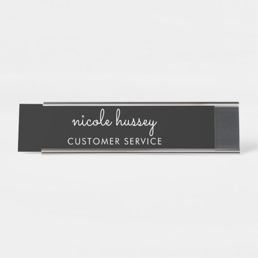 Zwart script | Stijlvol Monogram Modern Minimalist Bureau Naambordje (Voorkant)