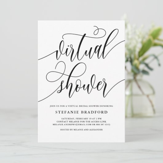 Zwart script virtueel Vrijgezellenfeest Kaart (Staand voorkant)