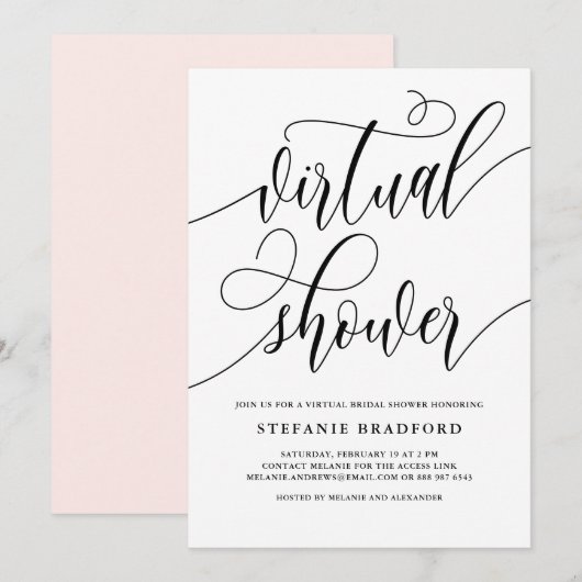 Zwart  script virtueel Vrijgezellenfeest Kaart (Voorkant / Achterkant)