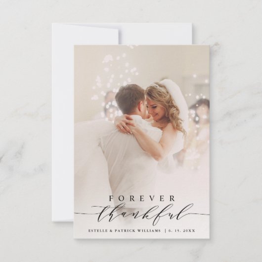 Zwart script voor altijd dankbare bruiloft 2 foto bedankkaart (Voorkant)
