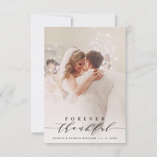 Zwart script voor altijd dankbare bruiloft foto bedankkaart (Voorkant)