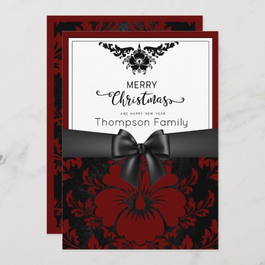 Zwart script vrolijk kerstfeest nieuwjaar kaart (Voorkant / Achterkant)