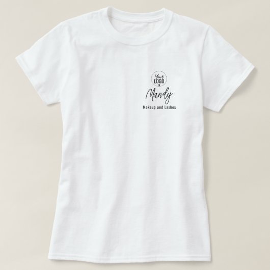 Zwart Script Werknemersnaam Zakelijk Logo Make-up T-shirt (Design voorkant)