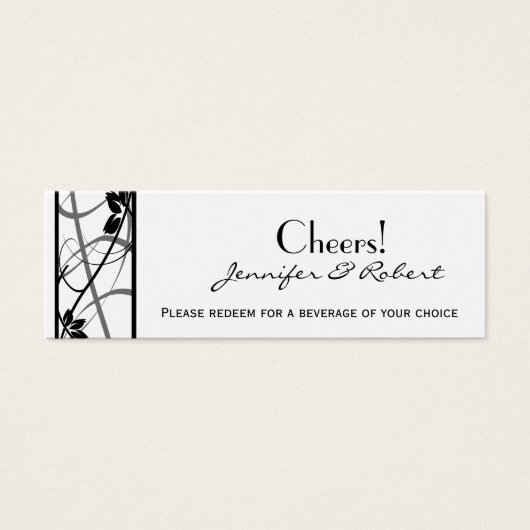 Zwart Scroll Border Wedding Drink Ticket Mini Visitekaartjes (Voorkant)