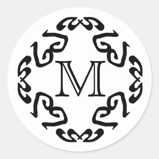 Zwart Scrollwork Patroon Monogram Stickers (Voorkant)