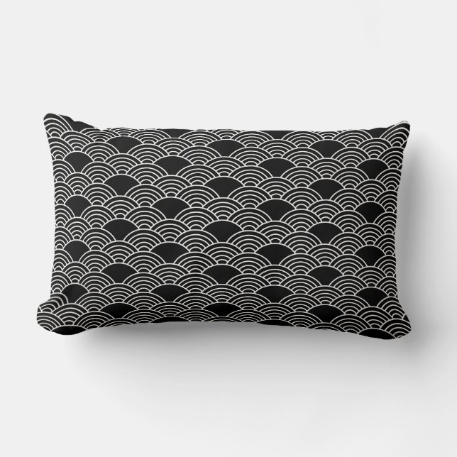 Zwart Seigaiha Japans golfpatroon Kussen (Voorkant)