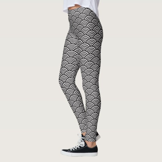 Zwart Seigaiha Japans golfpatroon Leggings (Links)
