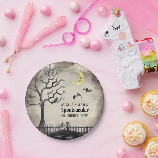 Zwart & Sepia Spooky Scène Halloween Party Papieren Bordje (Feest)