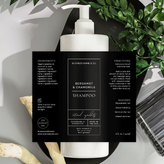 Zwart Shampoo Label Moderne Cosmetica Verpakking Sparkling Wijnetiket