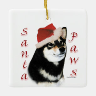Zwart Shiba Inu Santa Paws Sleutelhanger Keramisch Ornament