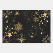 Zwart & Shimmering Gold Starbursts & Stardust Inpakpapier Vel (Voorkant 2)