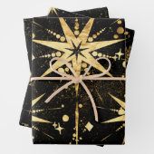 Zwart & Shimmering Gold Starbursts & Stardust Inpakpapier Vel (In situ)