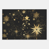 Zwart & Shimmering Gold Starbursts & Stardust Inpakpapier Vel (Voorkant 3)