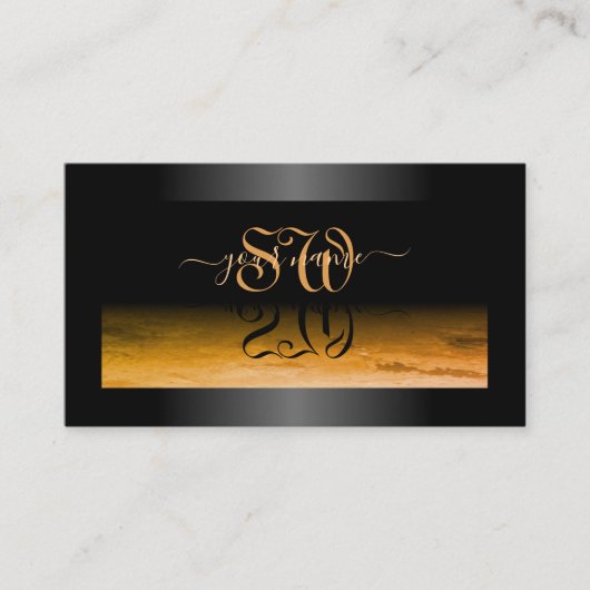 Zwart Shimmery Lijst Sinaasappel Patroon en Initia Visitekaartje (Voorkant)