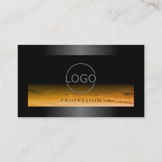 Zwart Shimmery Lijst Sinaasappel Patroon en Merk L Visitekaartje (Voorkant)