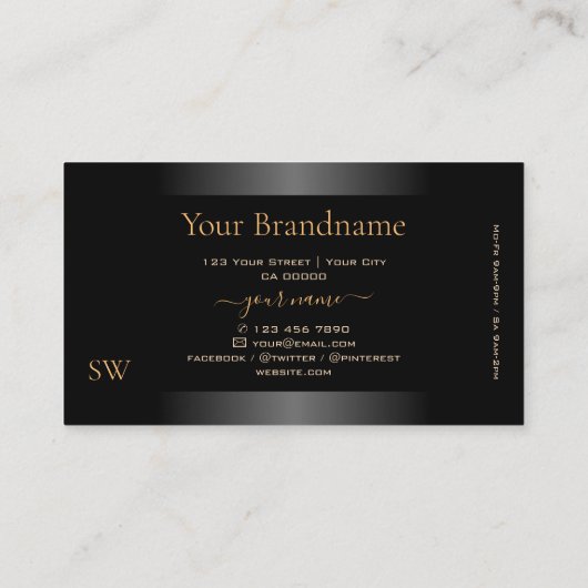 Zwart Shimmery Lijst Sinaasappel Patroon en Monogr Visitekaartje (Achterkant)